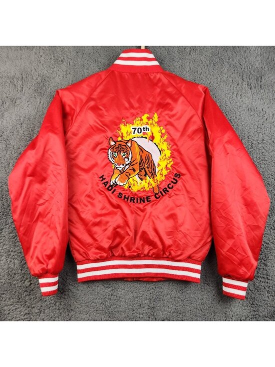 None Other - VTG Circus Bomber Jacket Youth Large Hadi Shrine Evansville IN Embroidered Lion